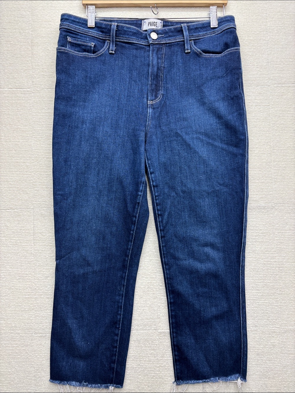 PAIGE Dark Blue Cropped Straight Leg Jeans hoxton slim 32